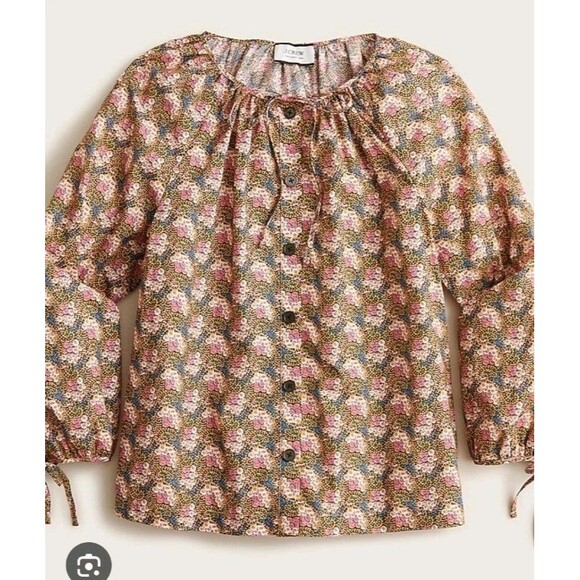 J.Crew Collection Ratti Floral Top Sz Small Button Down Tie Sleeve Cotton Blouse - Picture 9 of 9